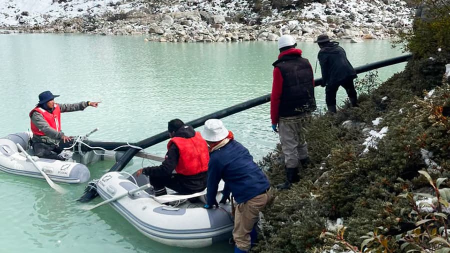 NCHM’s pilot siphon system achieves stable flow at Thorthormi Glacial Lake